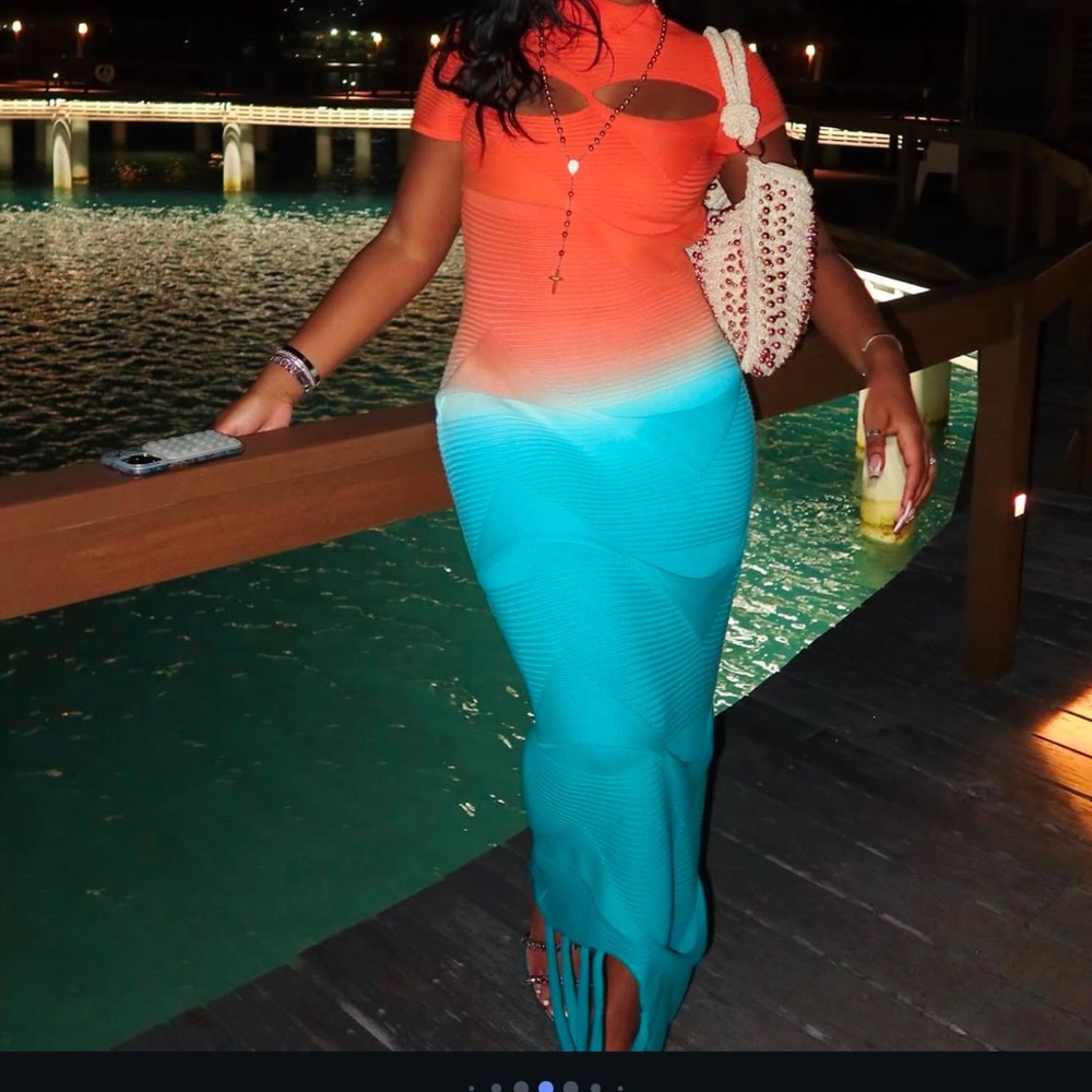 Vibrant Orange and Blue Gradient Maxi Dress